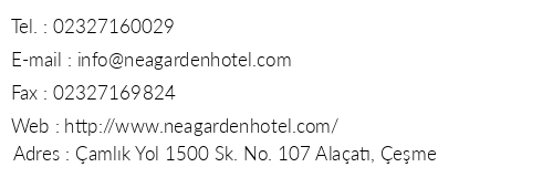 Nea Garden Hotel telefon numaralar, faks, e-mail, posta adresi ve iletiim bilgileri